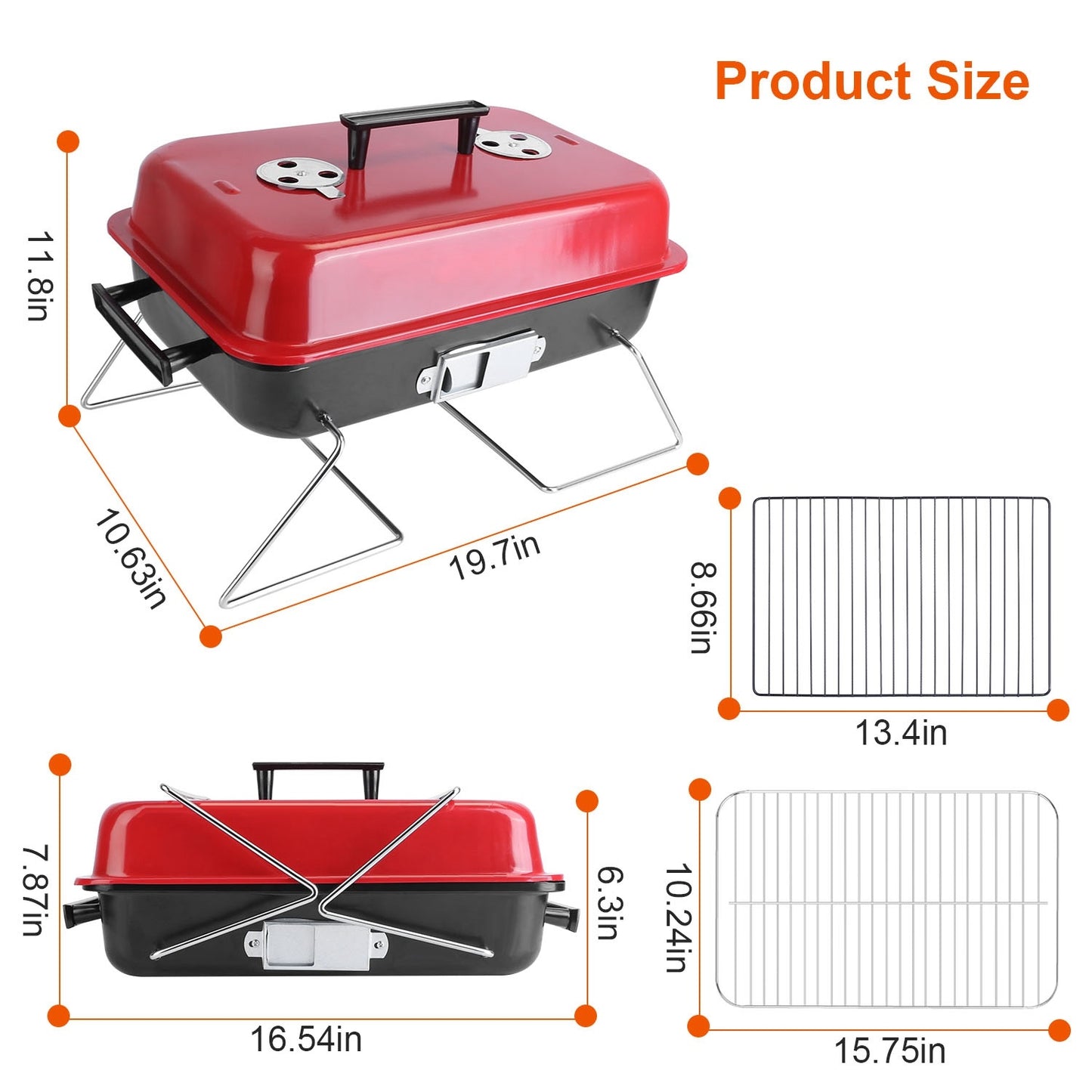 Portable Charcoal Grill Outdoor Tabletop Grill Small Barbecue Smoker Folding BBQ Grill With Lid For Camping Picnics Beach
