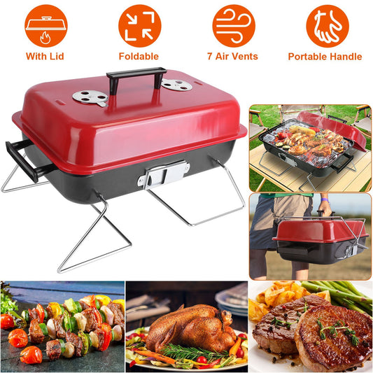 Portable Charcoal Grill Outdoor Tabletop Grill Small Barbecue Smoker Folding BBQ Grill With Lid For Camping Picnics Beach