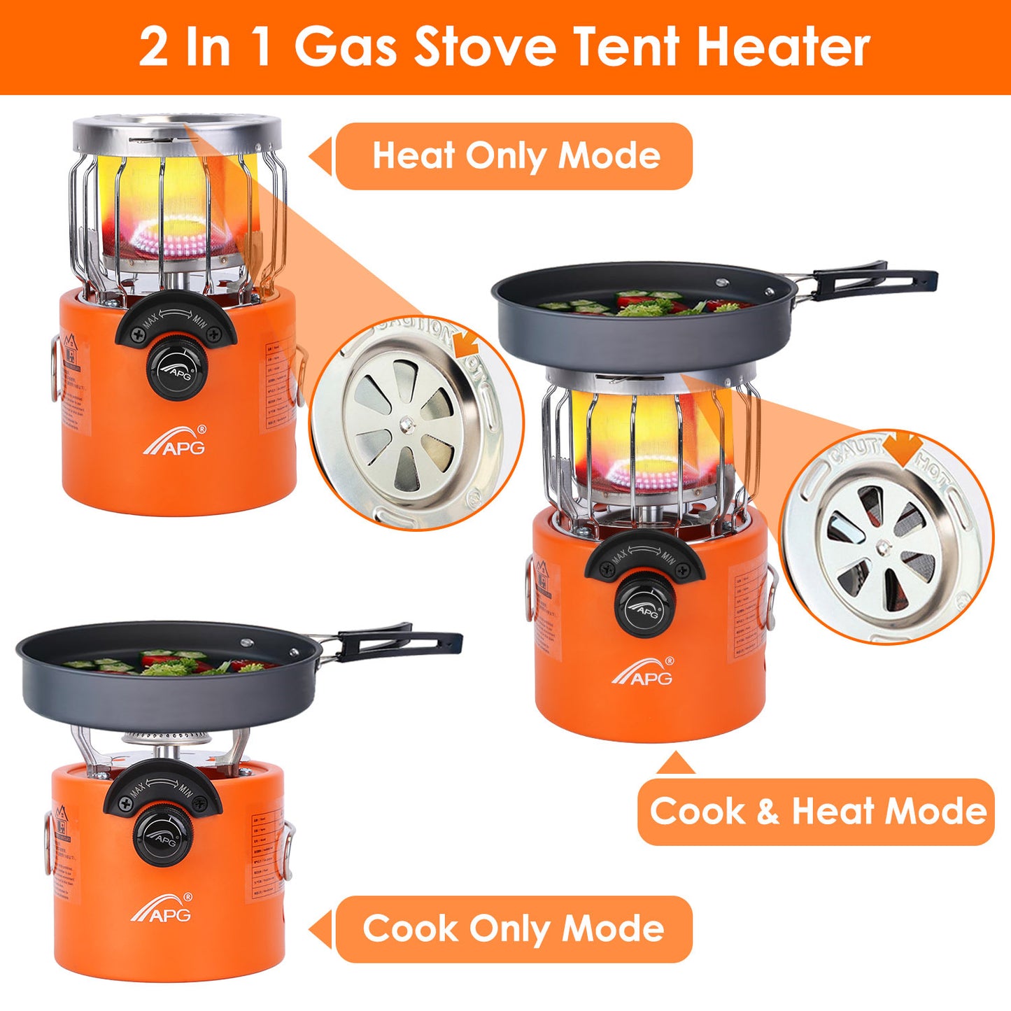 2000W 2 In 1 Camping Stove Tent Heater Outdoor Gas Stove Portable Backpacking Stove With 3 Modes 360 Degree Radiant Heating For Camping Hiking Picnic BBQ